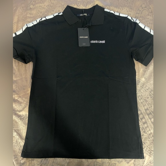 ROBERTO CAVALLI EMBROIDERED LOGO BLACK POLO SZ XL - Picture 4 of 8